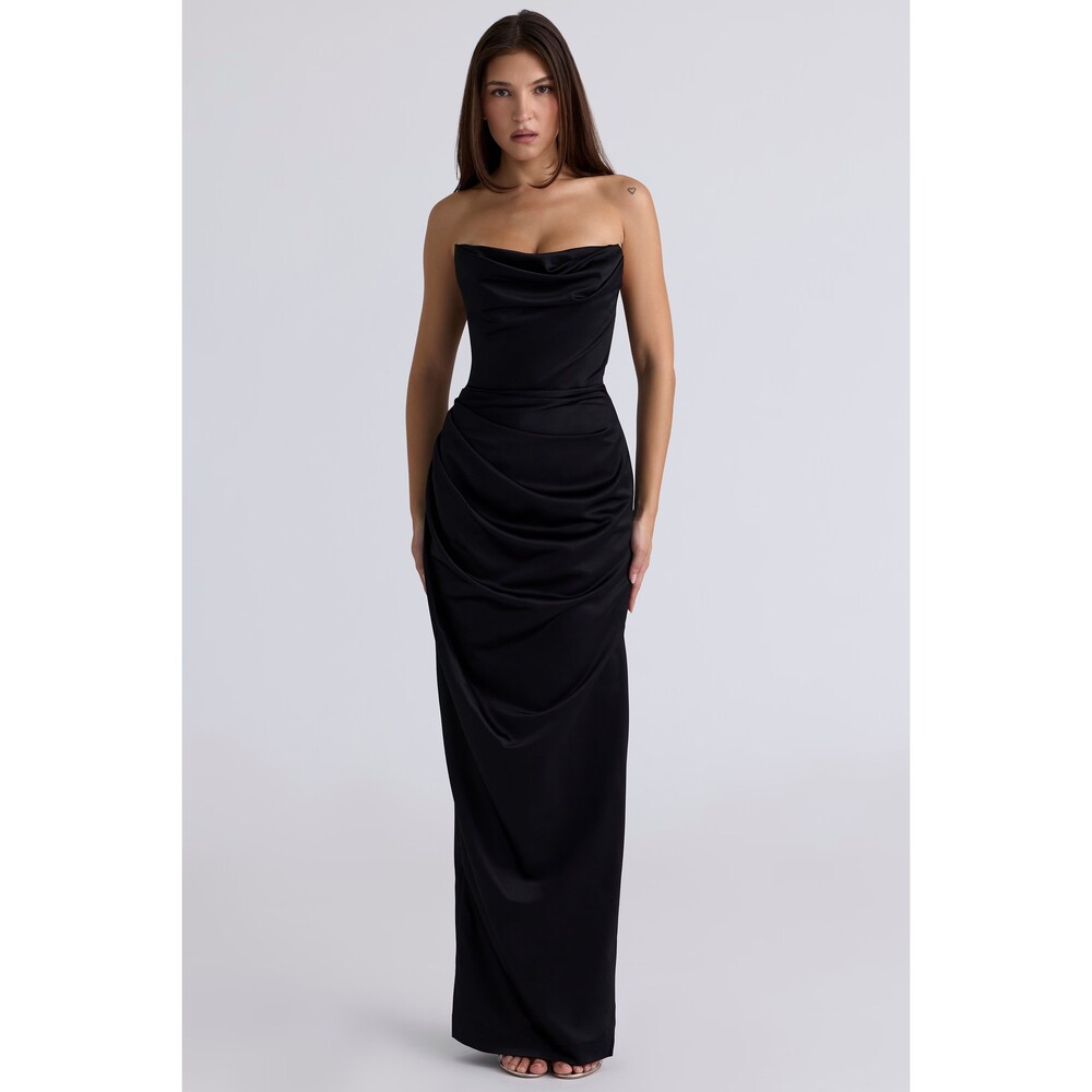 House of CB Adrienne Black Satin Strapless Corset Maxi M black - Picture 2 of 11